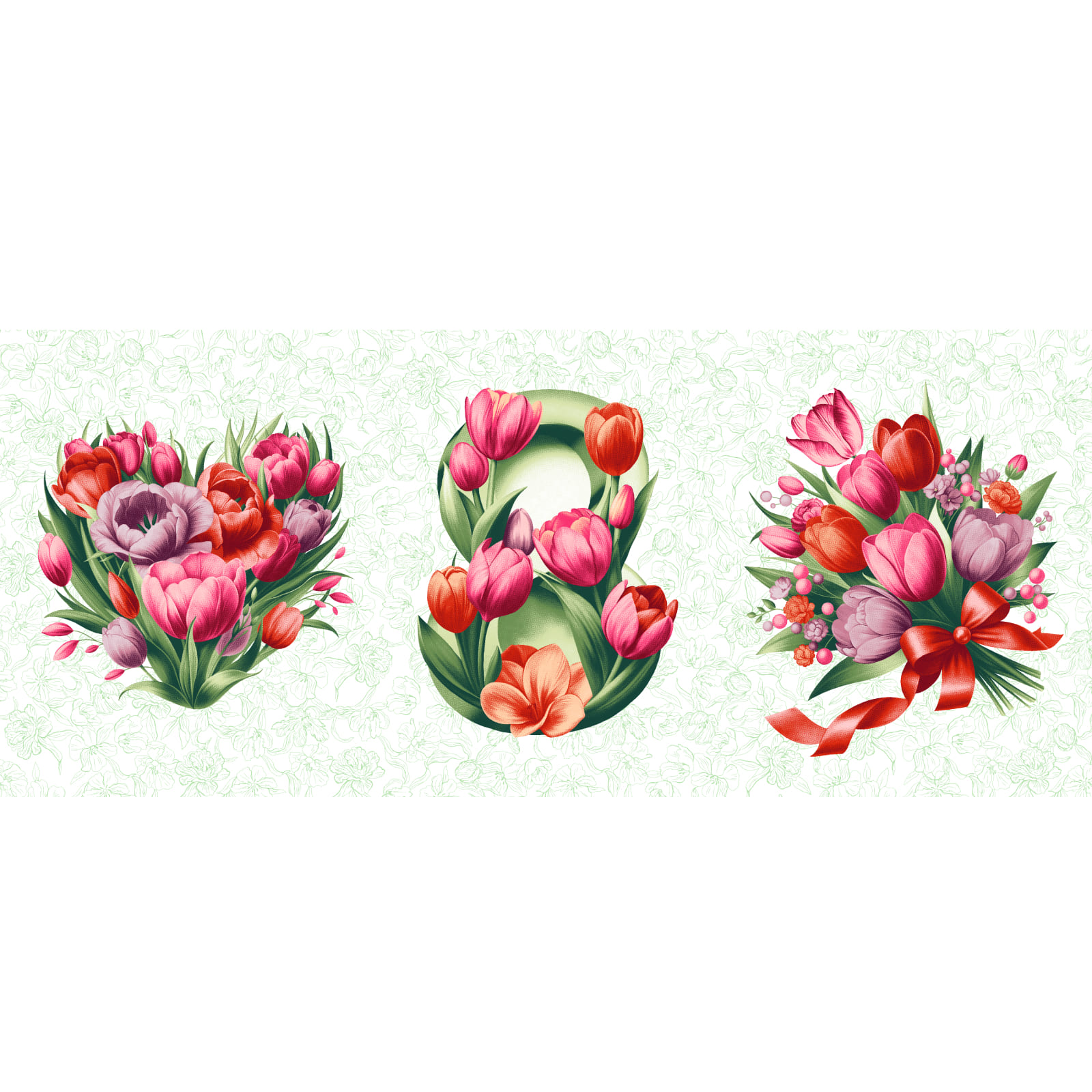 Полотно вафельное 150 см наб 29480-1 Розовые тюльпаны