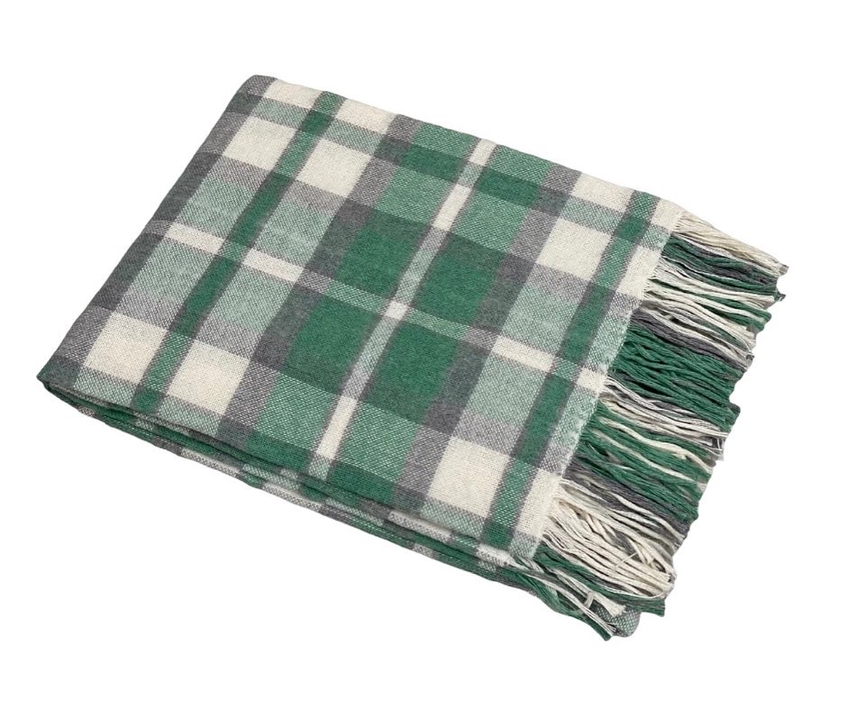 Плед WENGE BASIC Diana с бахромой белый/серый/зеленый