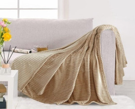 Плед велсофт Все ДOMA/Vse DOMA полоса 1 см., цвет бежевый, чемодан