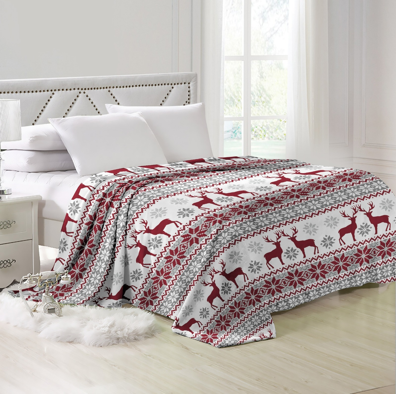 Плед велсофт Все ДOMA/Vse DOMA Олени, цвет серый, гладье, ролик