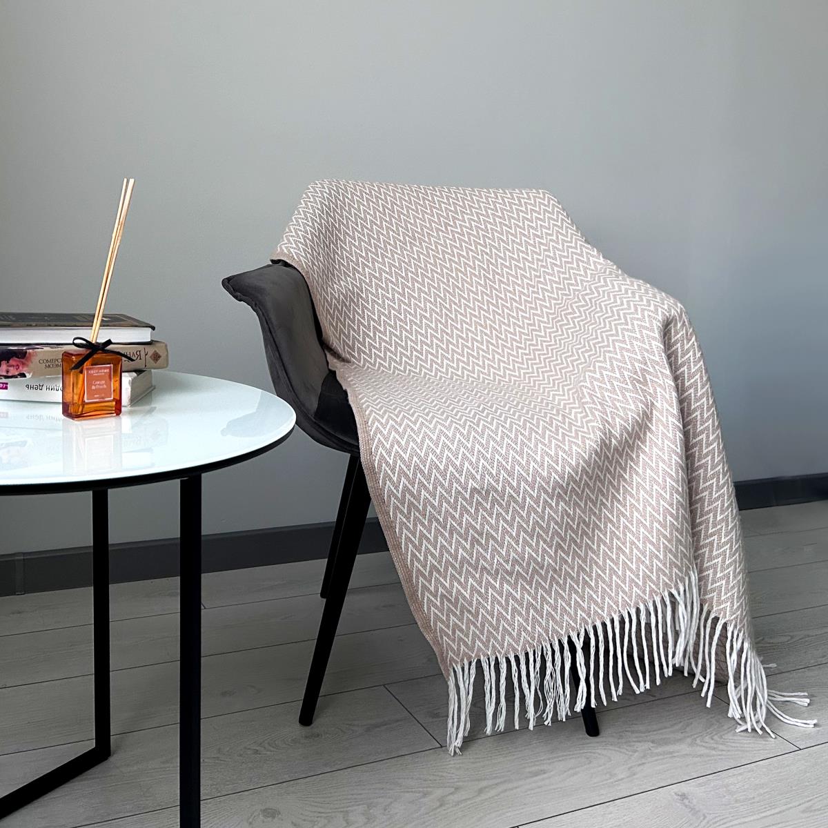 Плед WENGE CONCEPT Marta с бахромой белый/песочный