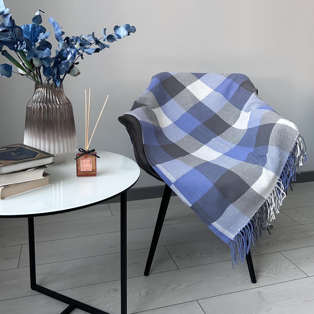 Плед смесовой Все ДOMA/Vse DOMA Eva с бахромой белый/синий/серый