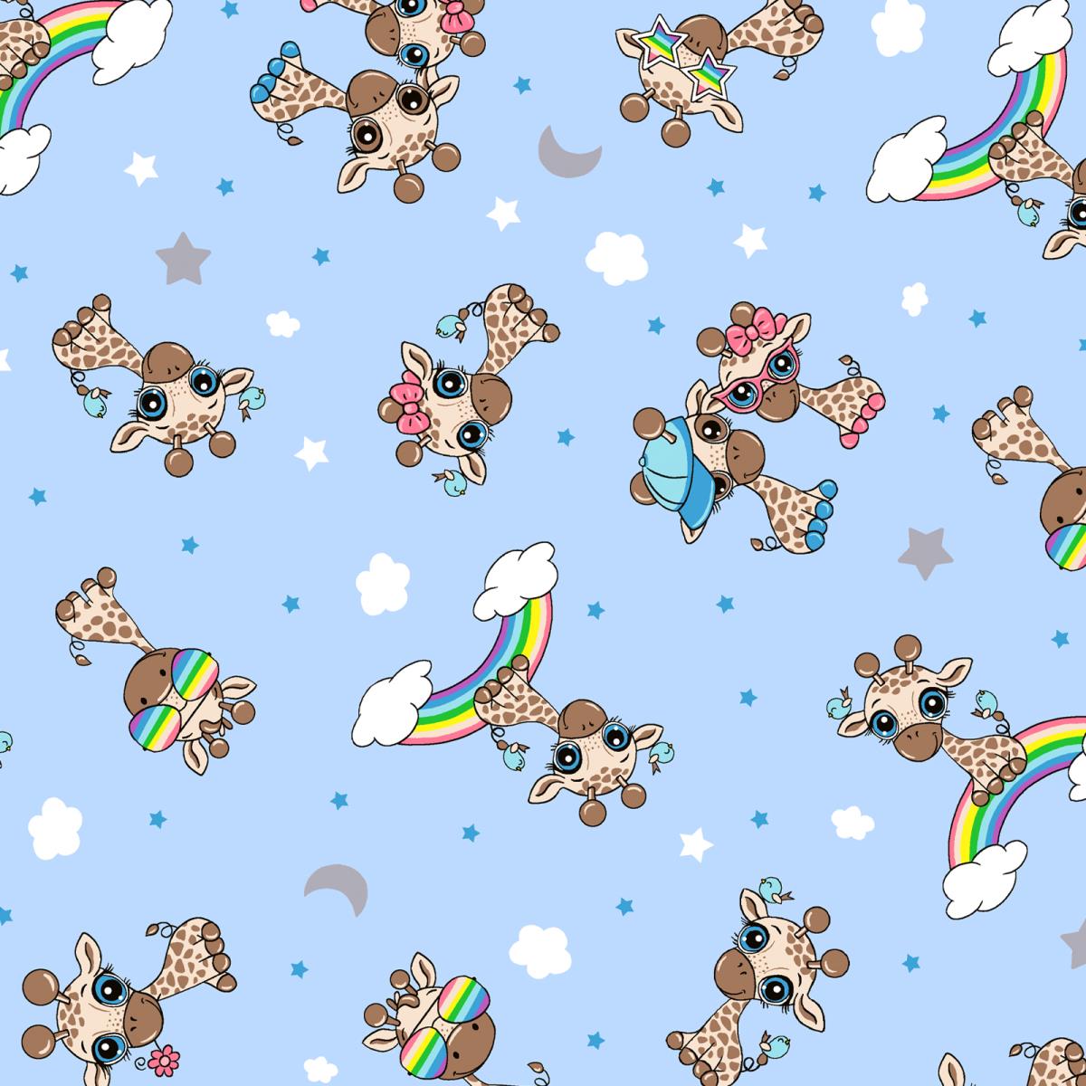 Фланель 90 см наб 64024-6 Радужные жирафики голубой