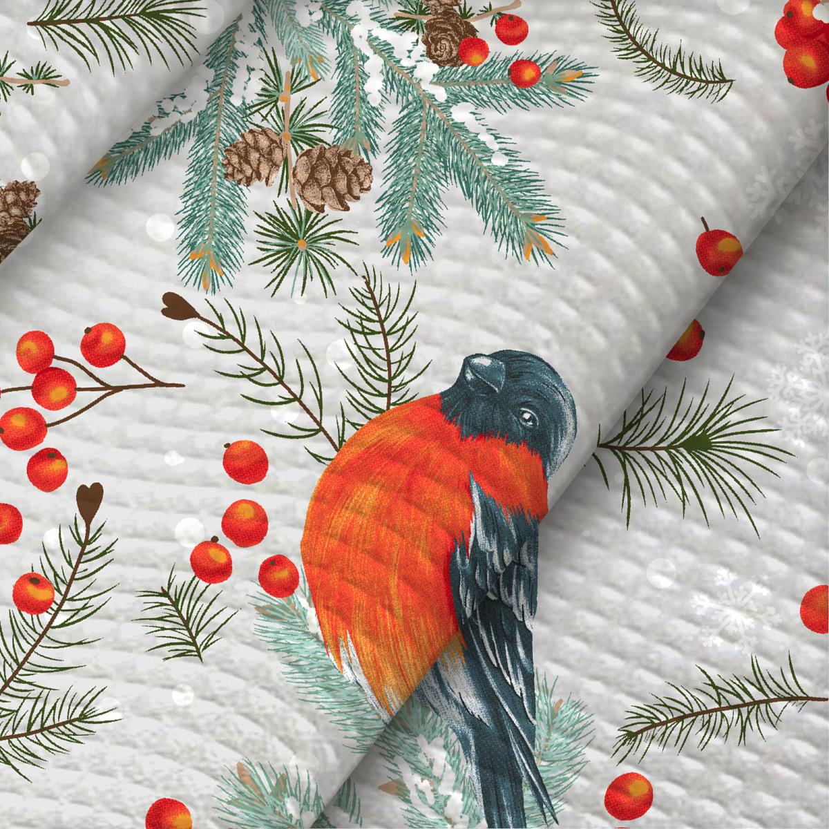 Полотно вафельное 50 см наб 62059-2 Снегири на сером