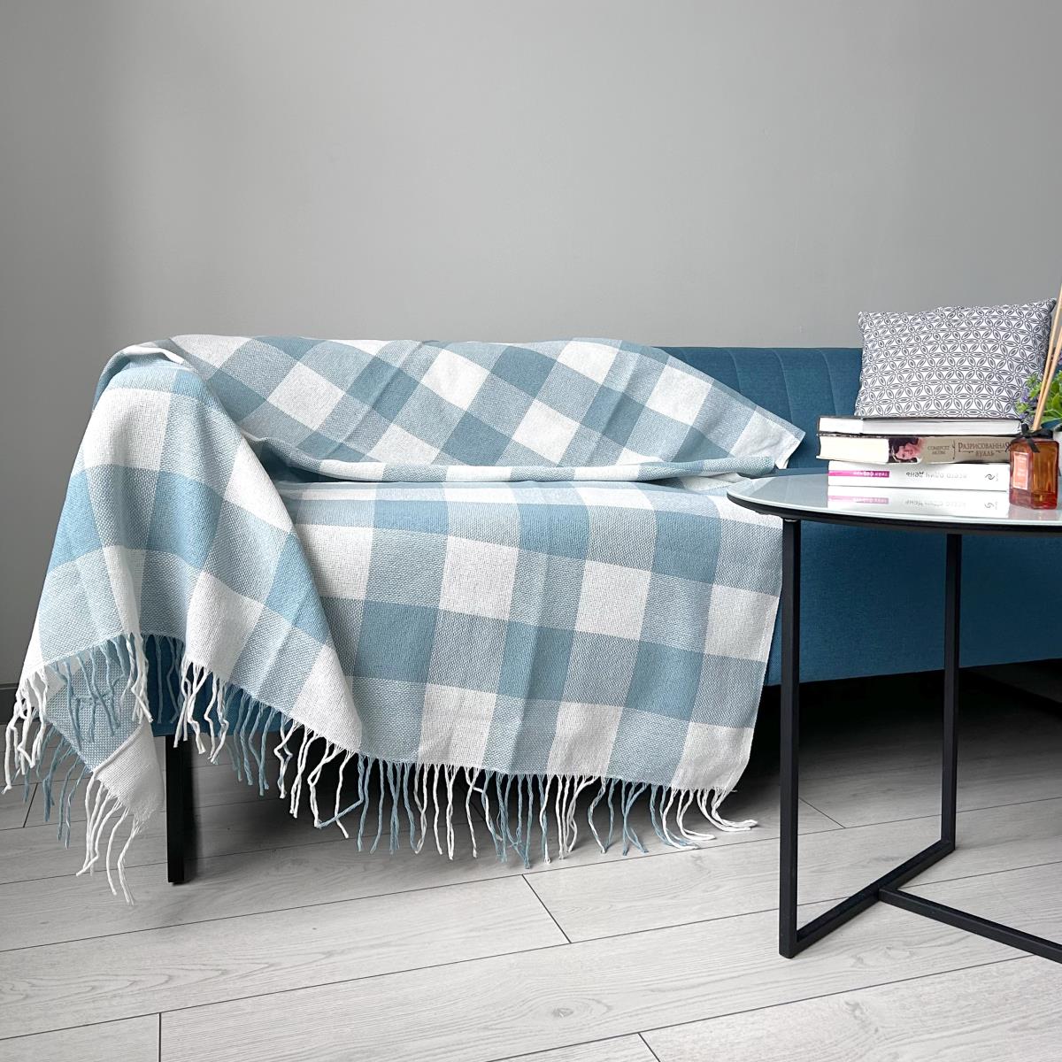 Плед WENGE OPTIMA Eva с бахромой белый/мятный