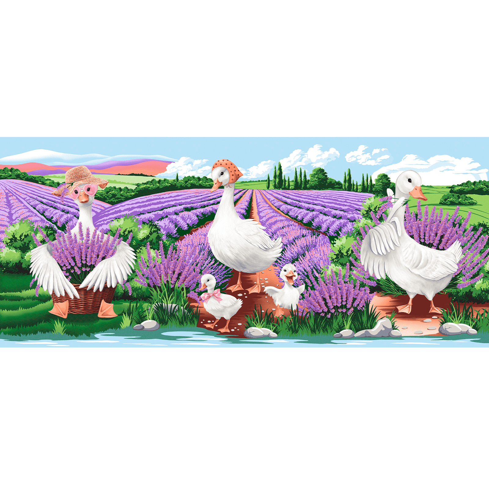 Полотно вафельное 150 см наб 29455-1 Лавандовые гуси