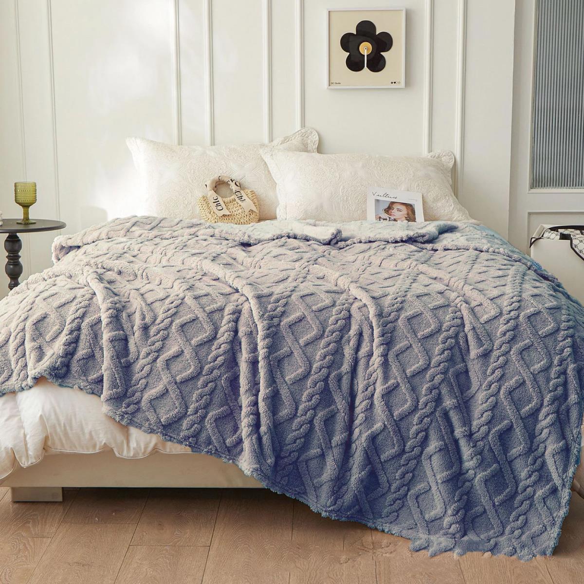 Плед велсофт Все ДOMA/Vse DOMA шерпа, косичка, серый