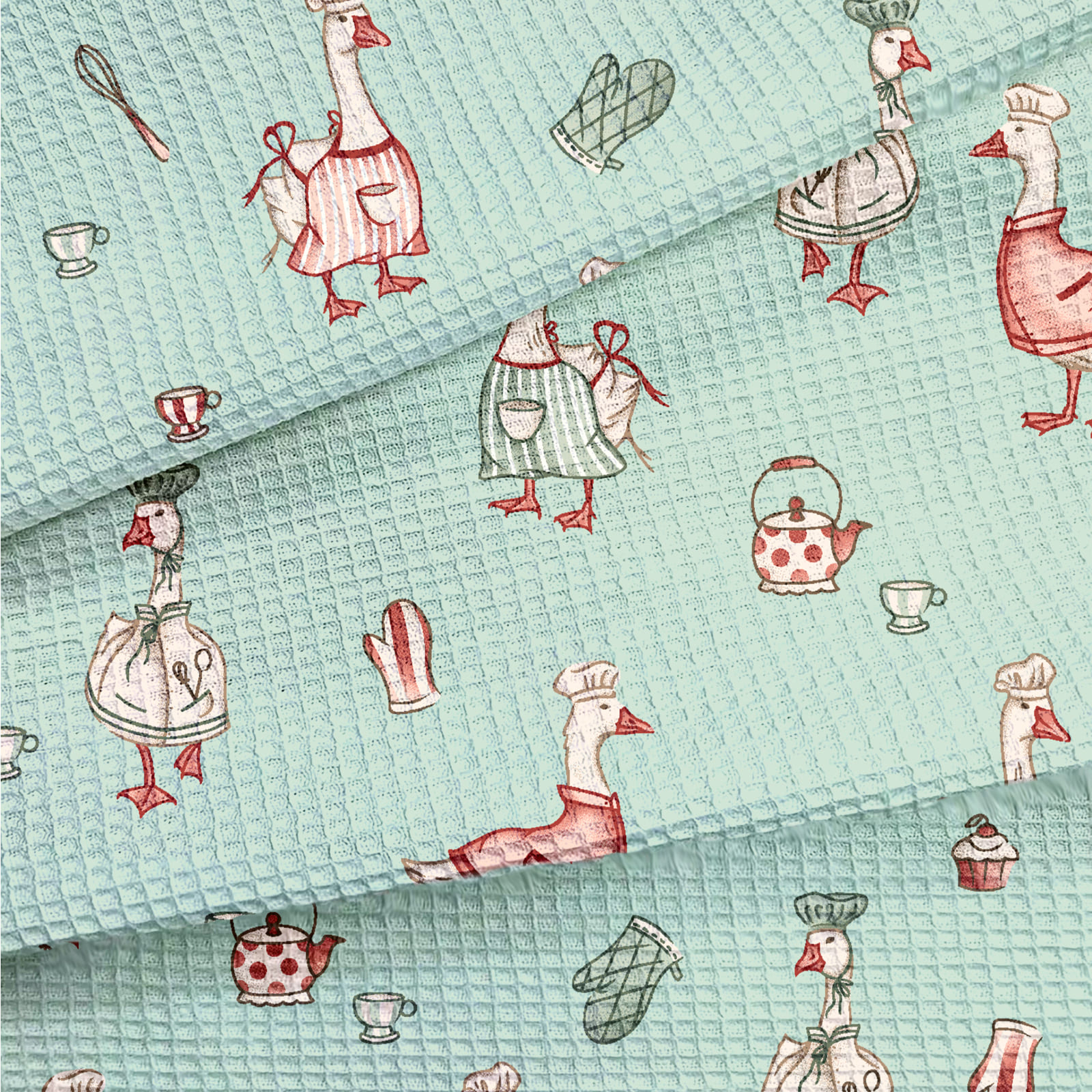 Полотно вафельное 50 см наб 29477-2 Гуси