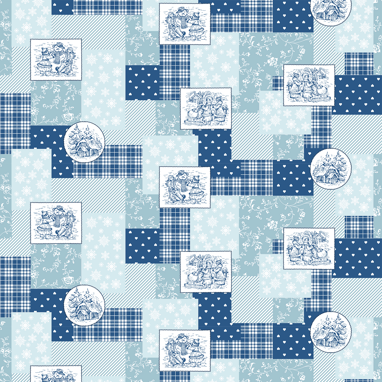 Полотно вафельное 150 см наб 29393-2 Новогодний пэчворк