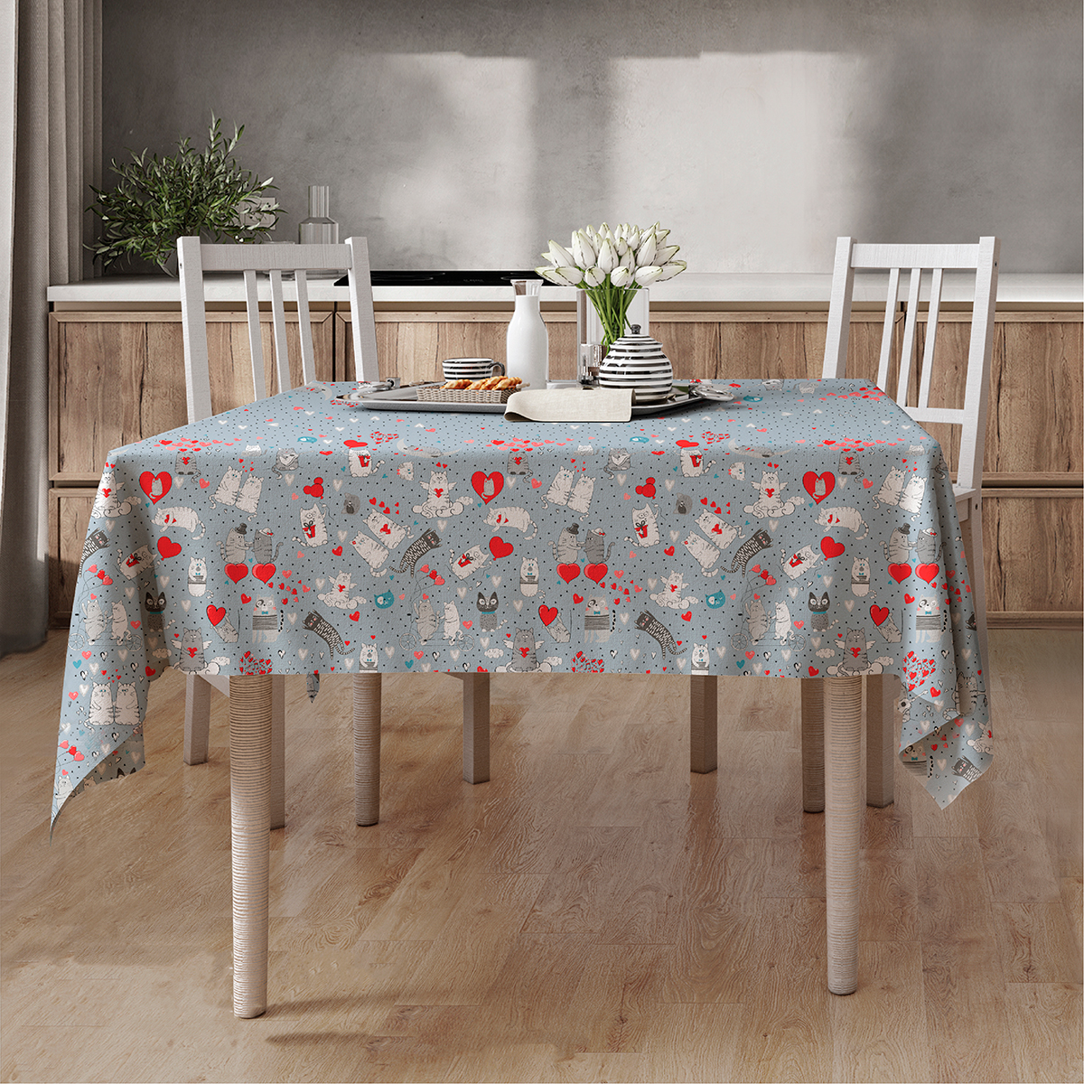 Скатерть рогожка Fine Line 62014-3 Влюбленные котики