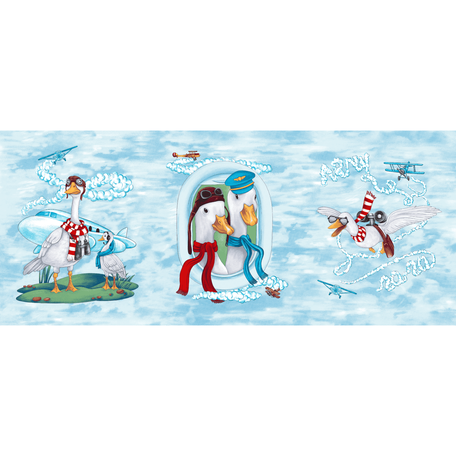 Полотно вафельное 150 см наб 29357-1 Гуси-пилоты