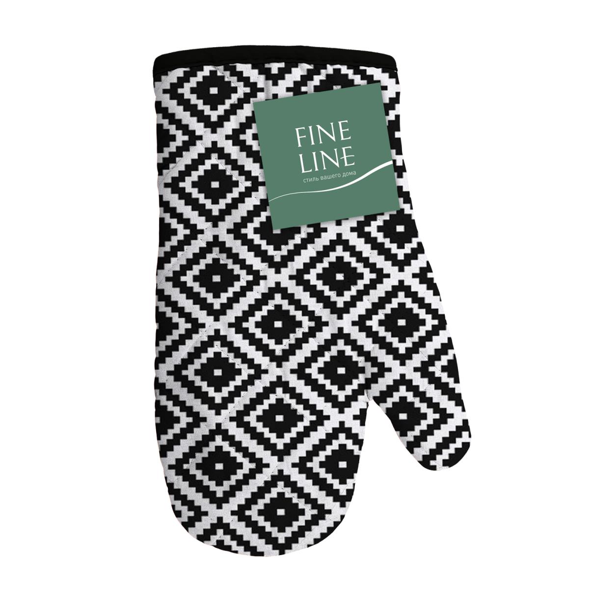 Прихватка-рукавица рогожка Fine Line 62077-4 Ромбы черно-белые