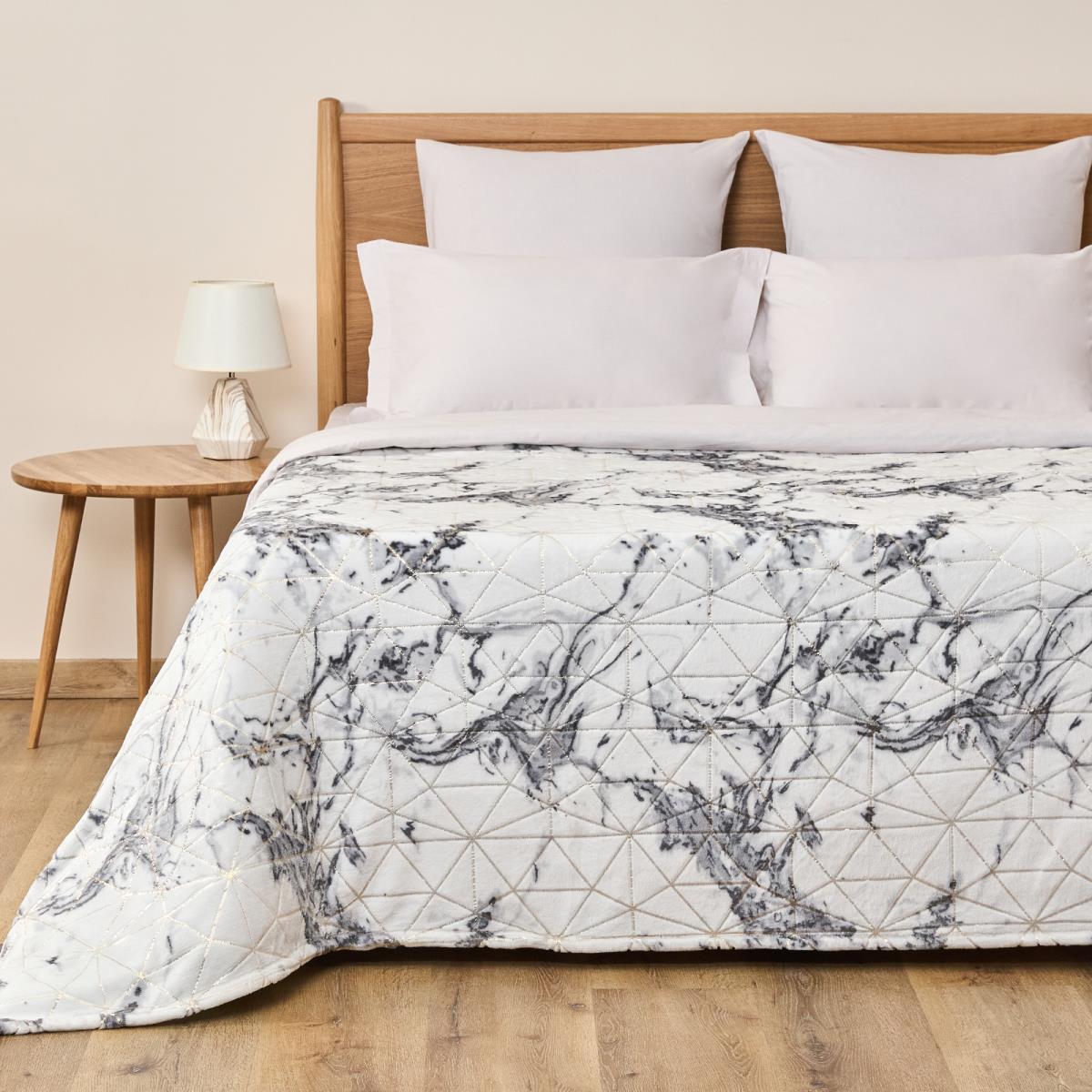 Плед велсофт Fine Line Бело-серый мрамор 122310 тиснение