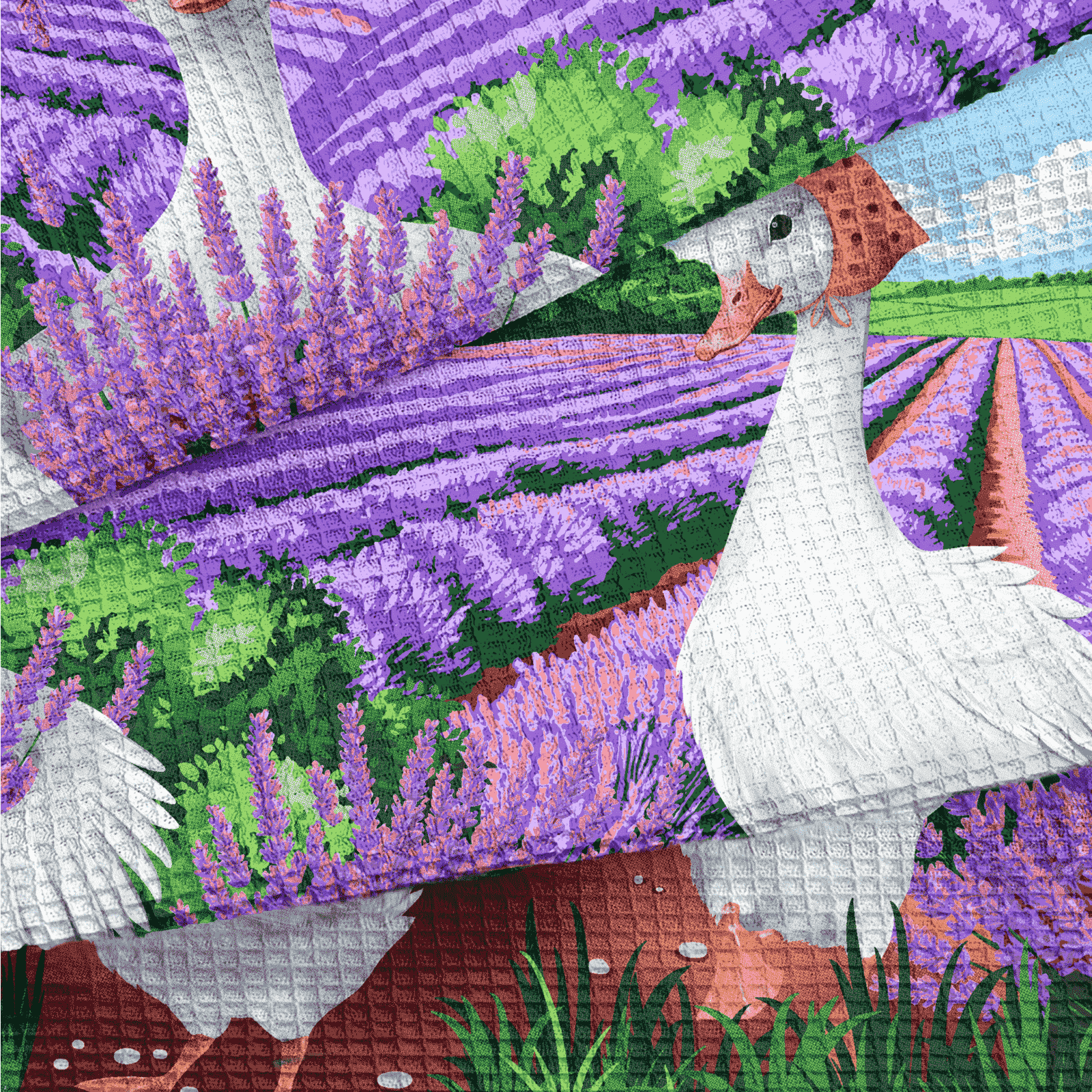 Полотно вафельное 150 см наб 29455-1 Лавандовые гуси