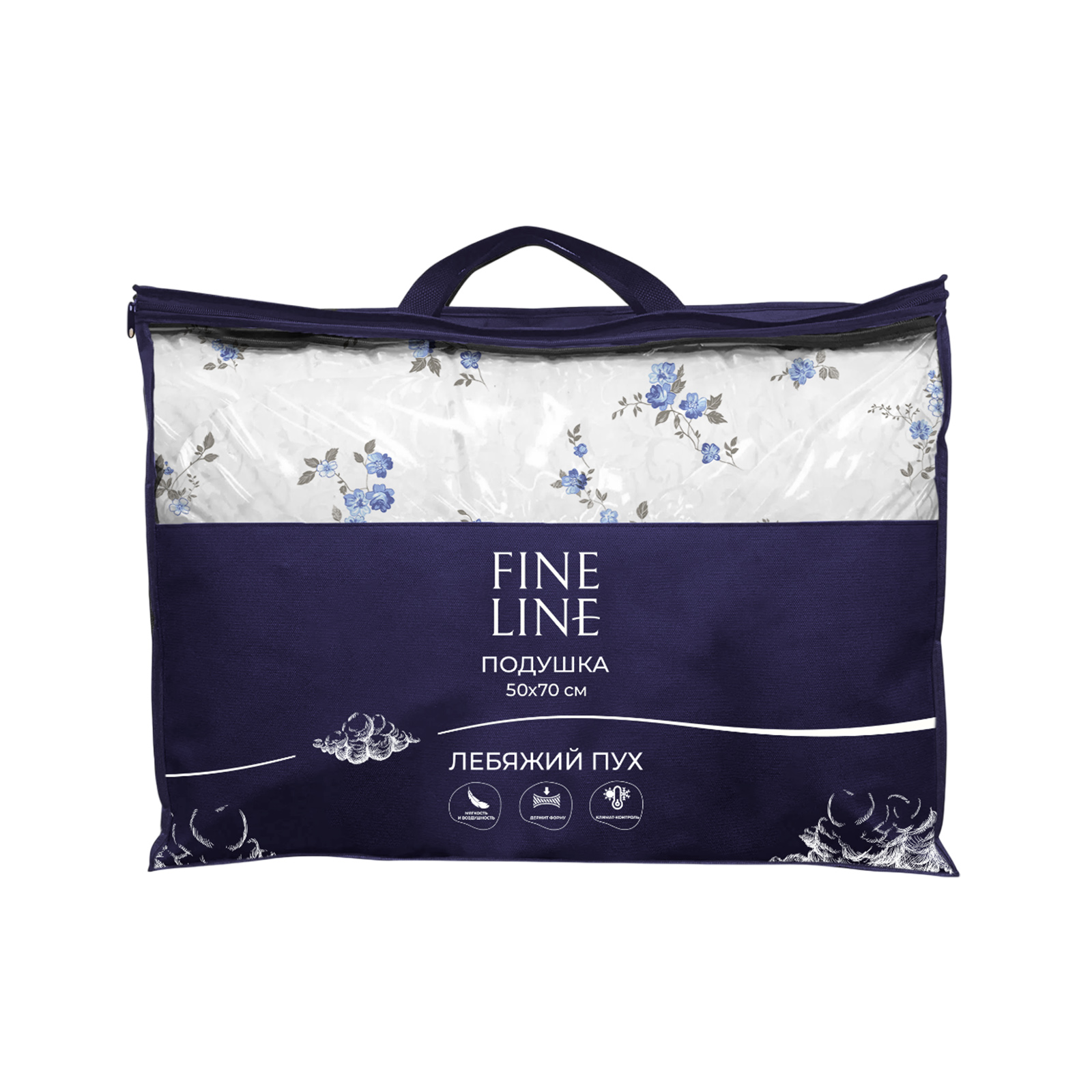 Подушка Fine Line с кантом, коллекция Прованс, дизайн Флокс, лебяжий пух, перкаль