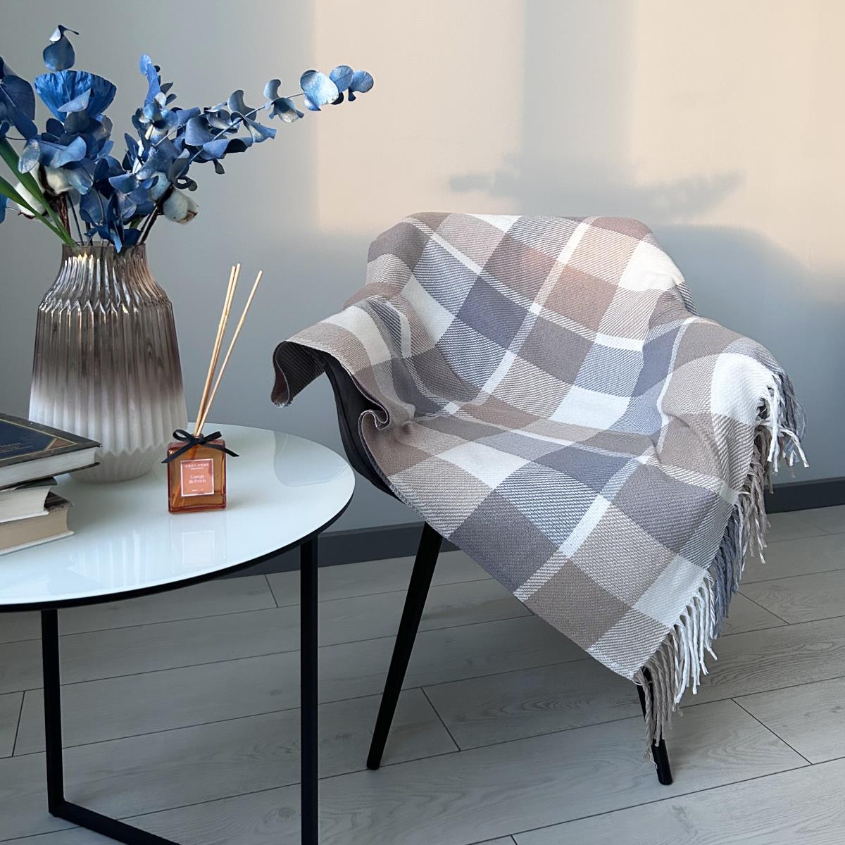 Плед WENGE CONCEPT Maya с бахромой белый/дым/песоч/синий