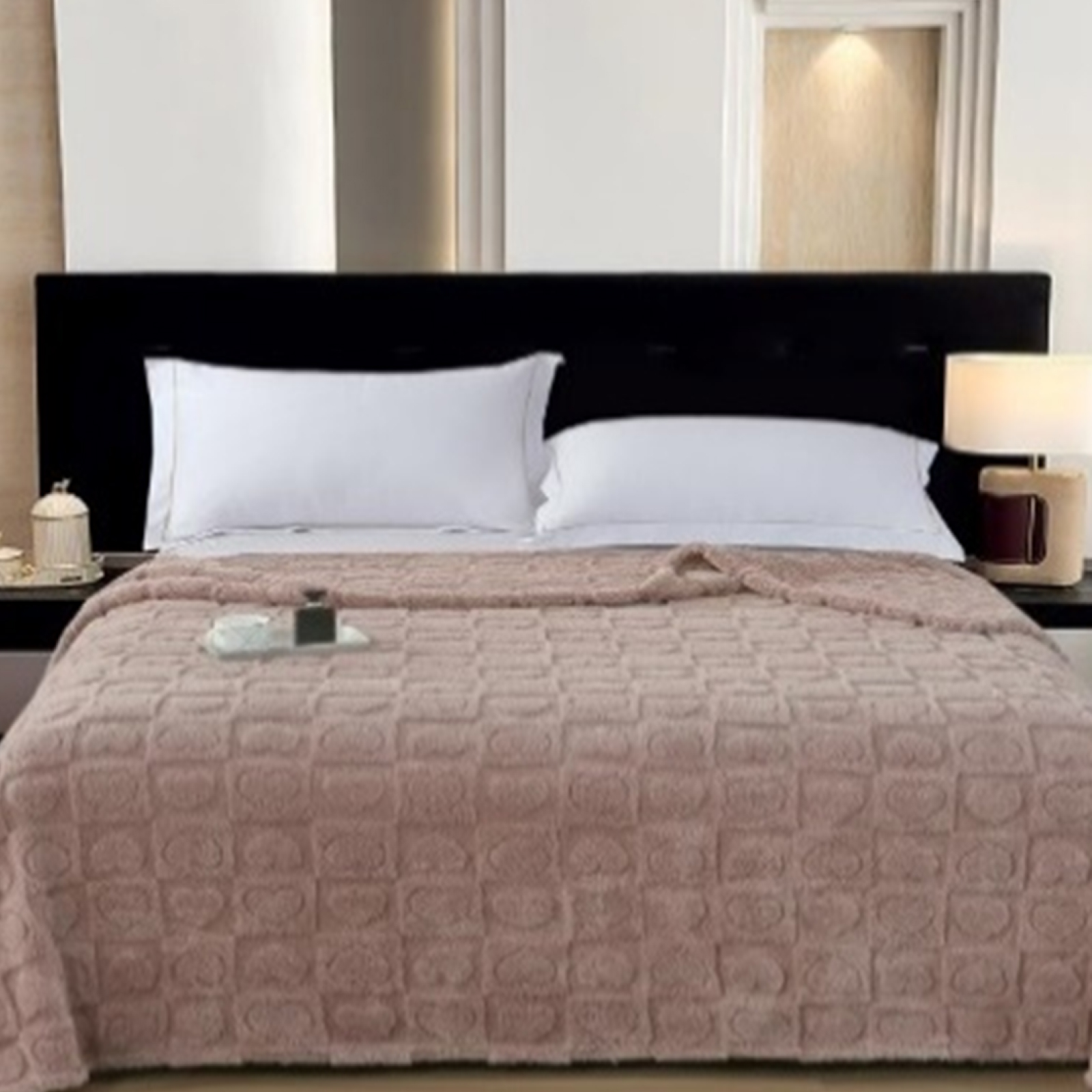 Плед велсофт Все ДOMA/Vse DOMA Сердца, цвет какао, шерпа, ролик