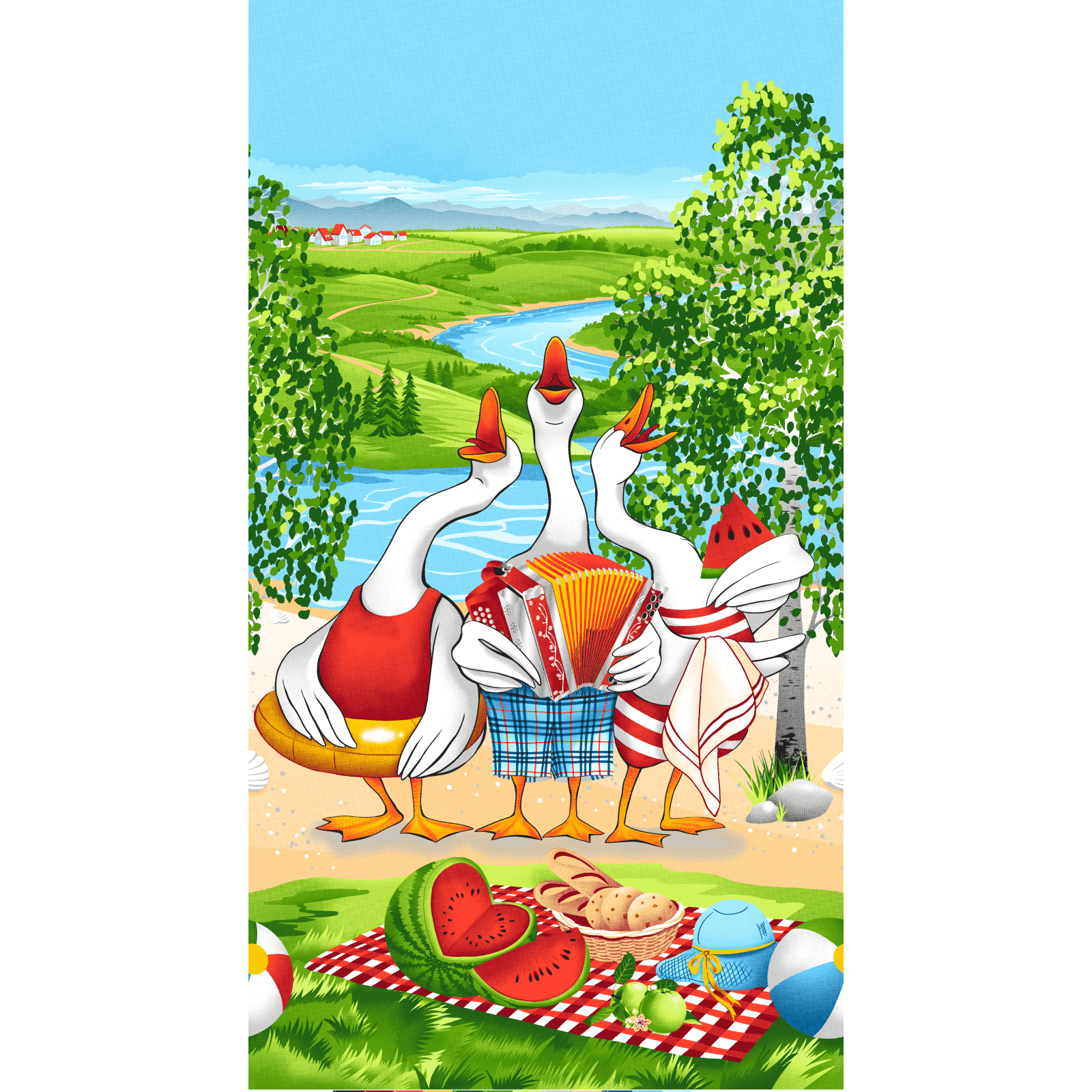 Полотно вафельное 150 см наб 29333-1 Веселые гуси