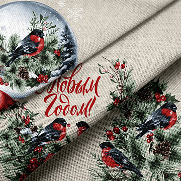 Рогожка 150 см наб арт. 904 29391-1 Новогодние снегири