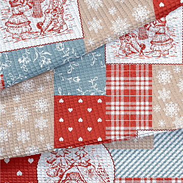 Полотно вафельное 150 см наб 29393-1 Новогодний пэчворк