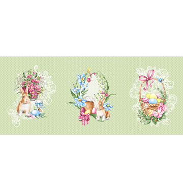 Полотно вафельное 150 см наб 62108-1 Пасхальный кролик зеленый