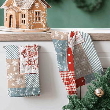 Полотно вафельное 150 см наб 29393-1 Новогодний пэчворк