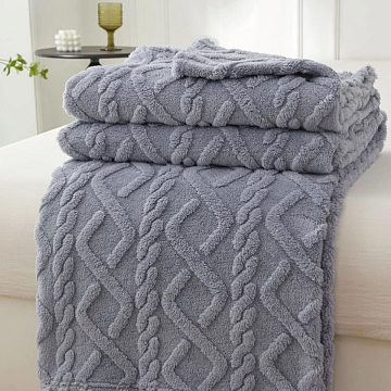 Плед велсофт Все ДOMA/Vse DOMA шерпа, косичка, серый