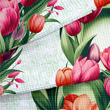 Полотно вафельное 150 см наб 29480-1 Розовые тюльпаны