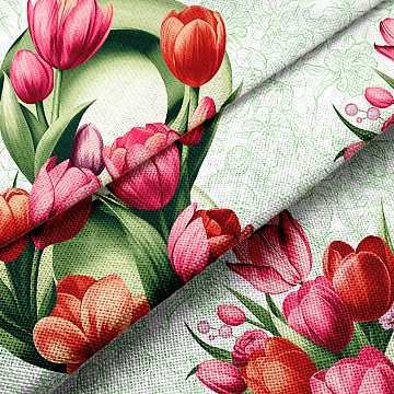 Рогожка 150 см наб арт. 904 29480-1 Розовые тюльпаны