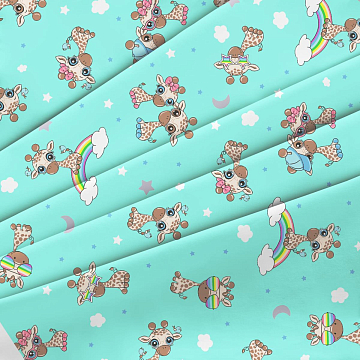 Фланель 90 см наб 64024-2 Радужные жирафики мятный