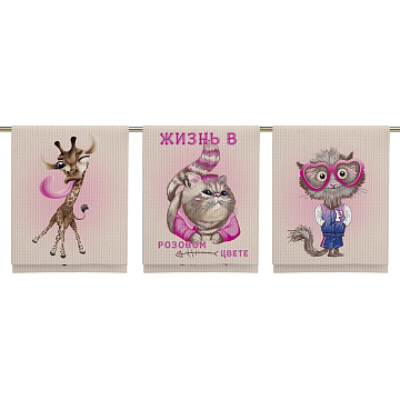 Полотно вафельное 150 см наб 29268-1 Розовый кот