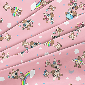 Фланель 90 см наб 64024-4 Радужные жирафики розовый