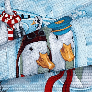 Полотно вафельное 150 см наб 29357-1 Гуси-пилоты