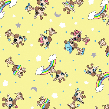 Фланель 90 см наб 64024-3 Радужные жирафики желтый