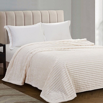 Плед велсофт Все ДOMA/Vse DOMA цвет молочный, полоса 2,5 см, ролик