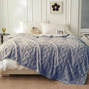 Плед велсофт Все ДOMA/Vse DOMA шерпа, косичка, серый