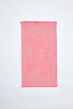 Полотенце вафельное пестротканное Цветы розовый