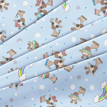 Фланель 90 см наб 64024-6 Радужные жирафики голубой