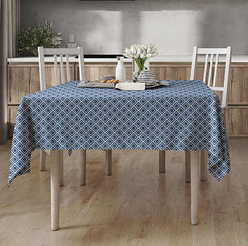 Скатерть рогожка Fine Line 62077-2 Геометрия синий