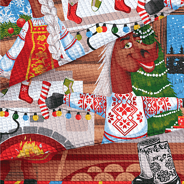 Полотно вафельное 150 см наб 29398-1 Веселые лошадки