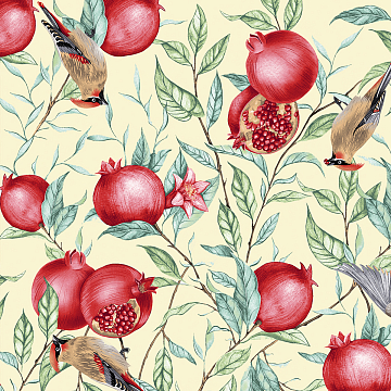 Скатерть рогожка Fine Line 62019-1 Гранаты на желтом