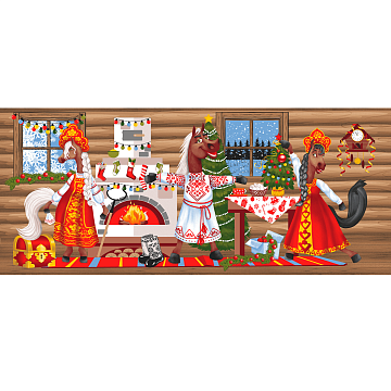 Полотно вафельное 150 см наб 29398-1 Веселые лошадки