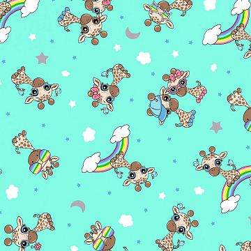 Фланель 90 см наб 64024-2 Радужные жирафики мятный