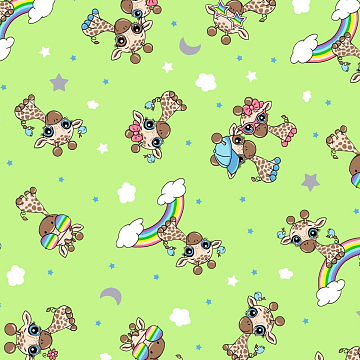 Фланель 90 см наб 64024-1 Радужные жирафики зеленый