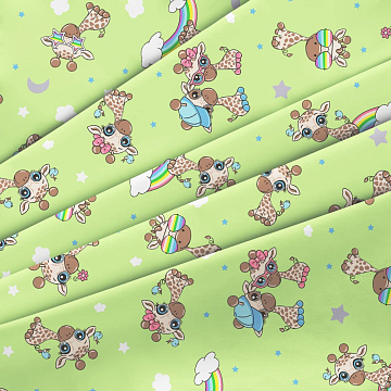 Фланель 90 см наб 64024-1 Радужные жирафики зеленый