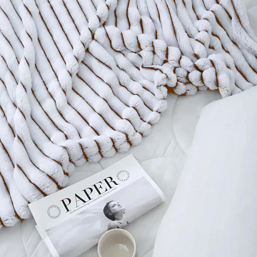 Плед велсофт Все ДOMA/Vse DOMA полоса 2,5 см, шиншилла, коричнево-белый