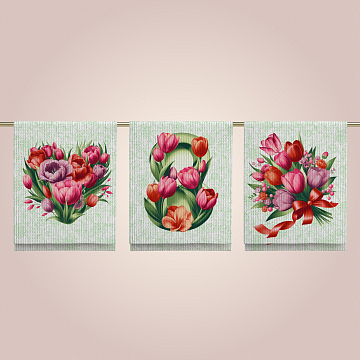Полотно вафельное 150 см наб 29480-1 Розовые тюльпаны
