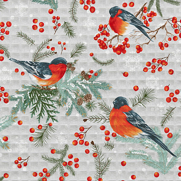 Полотно вафельное 50 см наб 62059-2 Снегири на сером